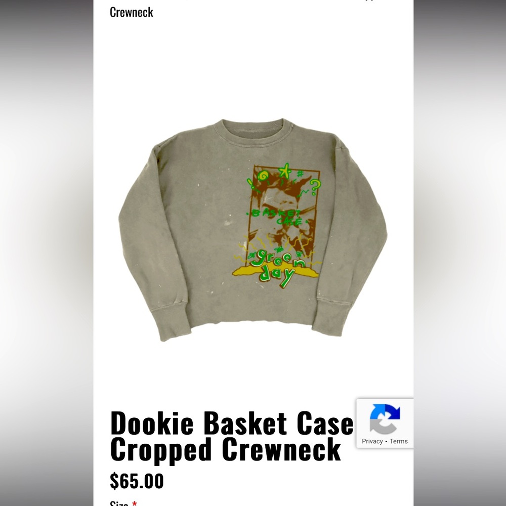 Green Day Dookie Basket Case cropped crew neck sweatshirt  - new size Large